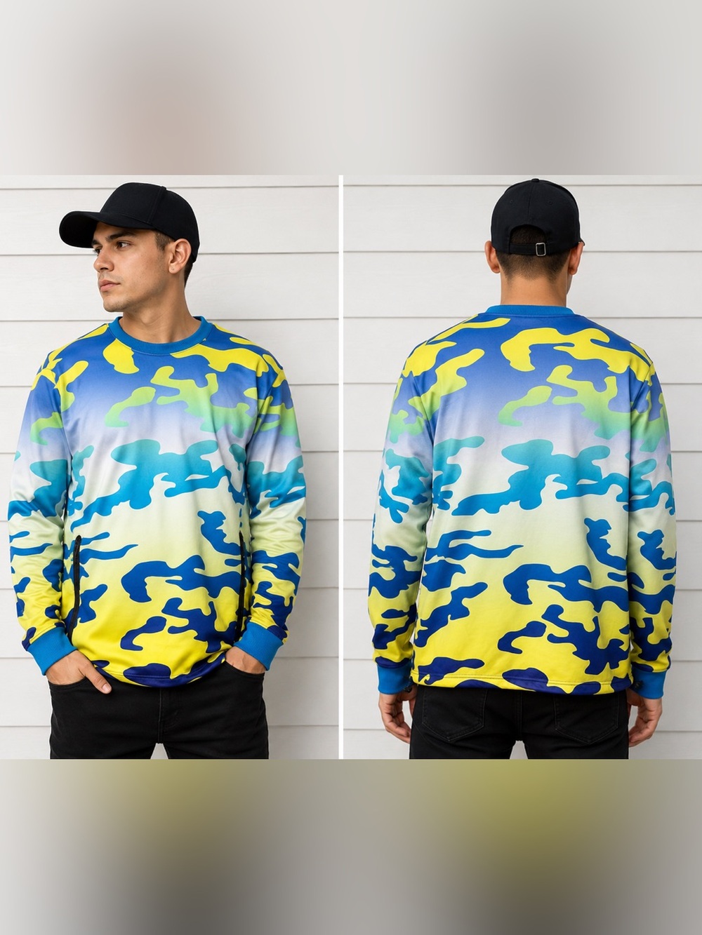 CREATE 2MRW Blue & Yellow Camo Crewneck Sweatshirt